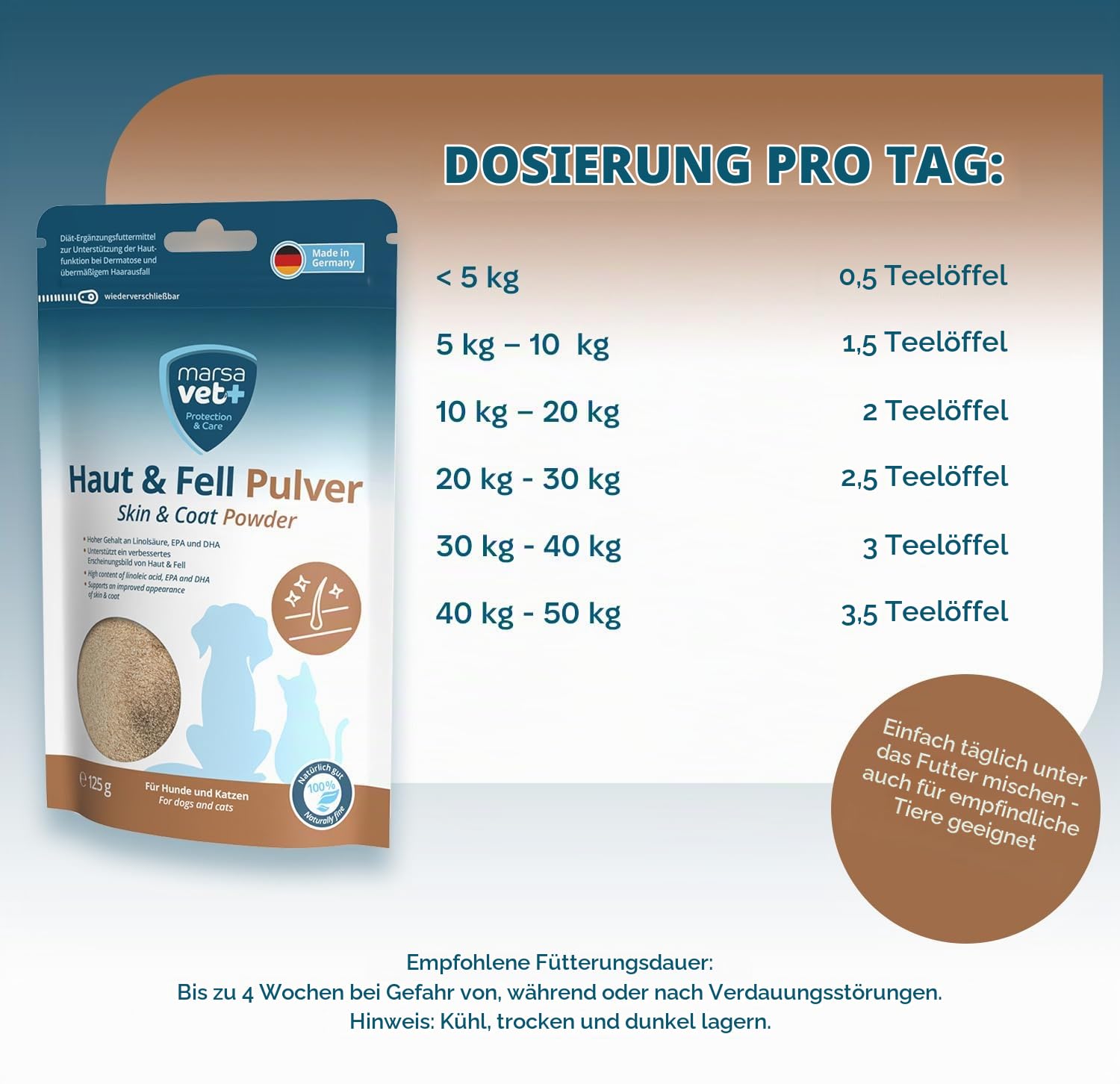 Marsavet Pulver Haut & Fell 125 g Hund Katze Bierhefe