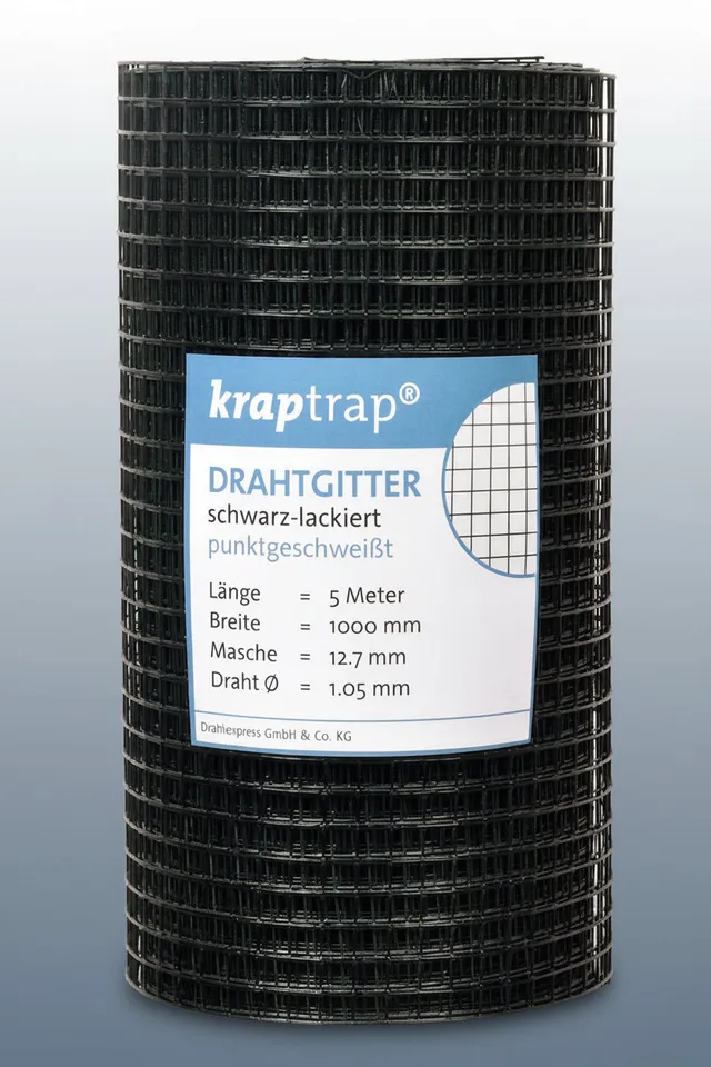 KrapTrap Volierendraht Gitter 12,7x12,7mm 25m schwarz mardersicher