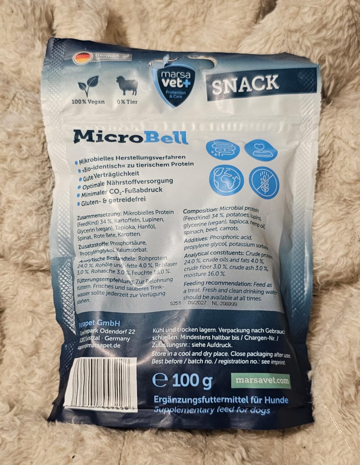 Marsavet MicroBell Snack 100 g vegan hypoallergen getreidefrei