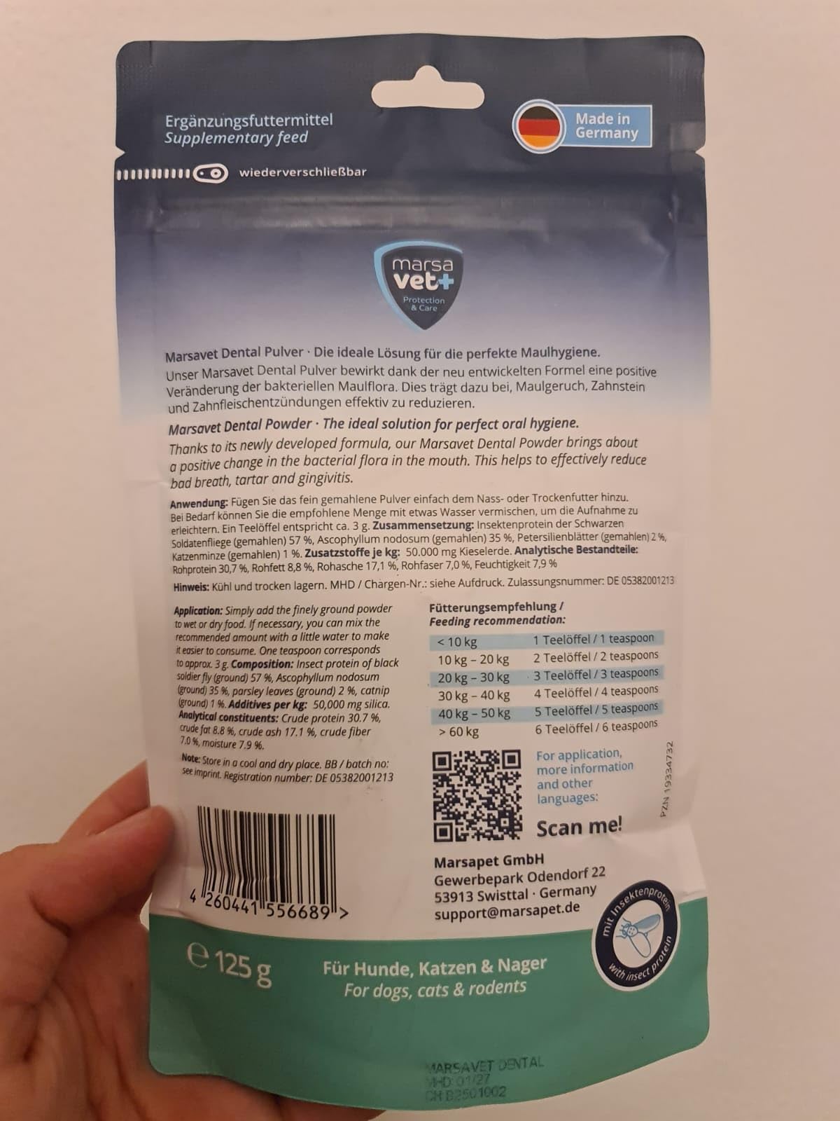 Marsavet Dental Pulver 125g Insektenprotein Zahnstein