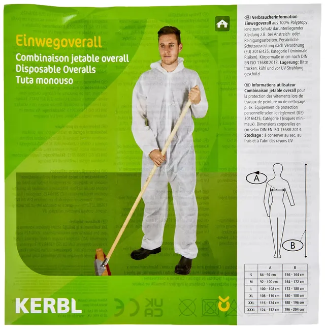 KERBL 3409 Einweg-Overall weiß L mit Kapuze