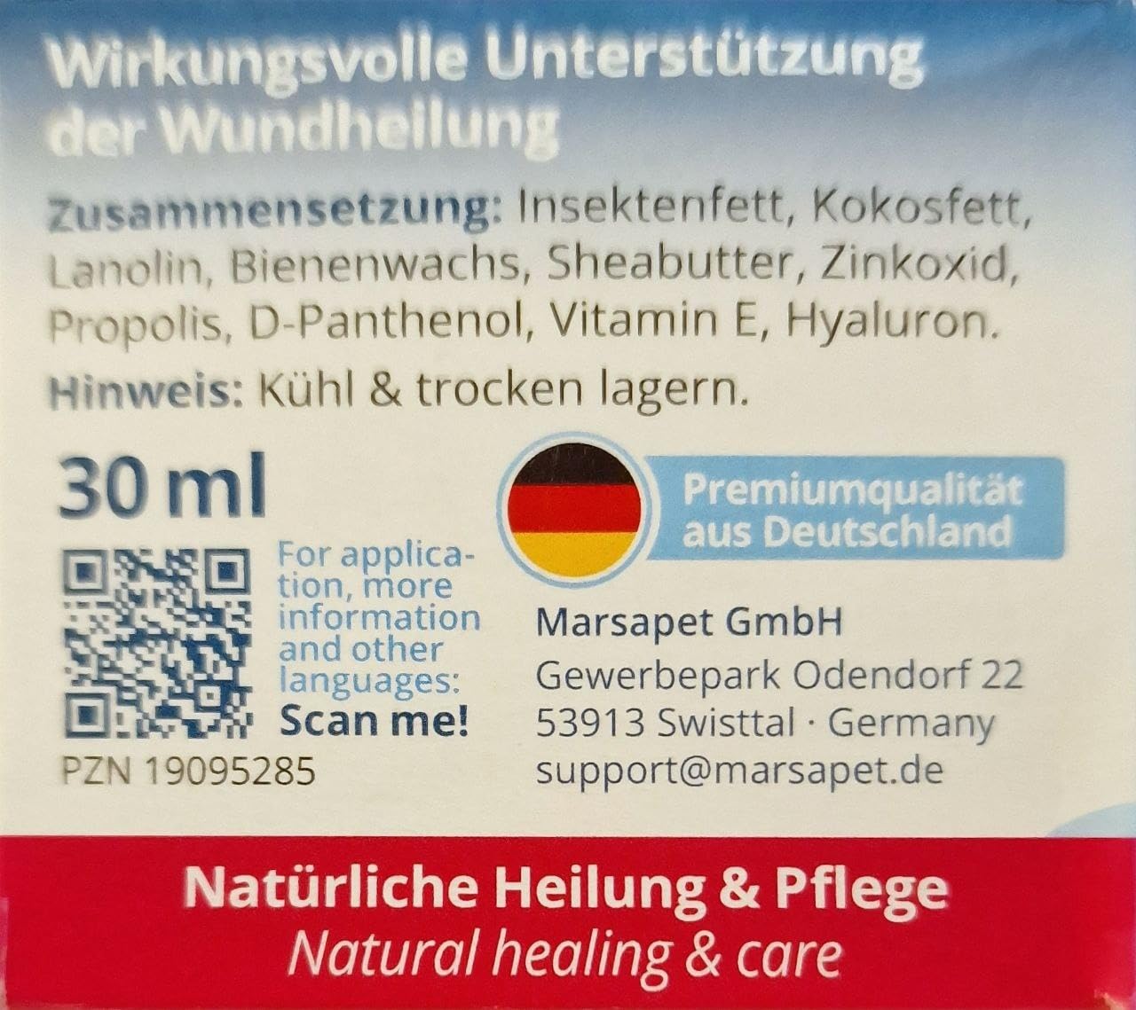 Marsavet Wundsalbe Wundsalbe Hund Katze Pferd Zink Propolis 30 ml