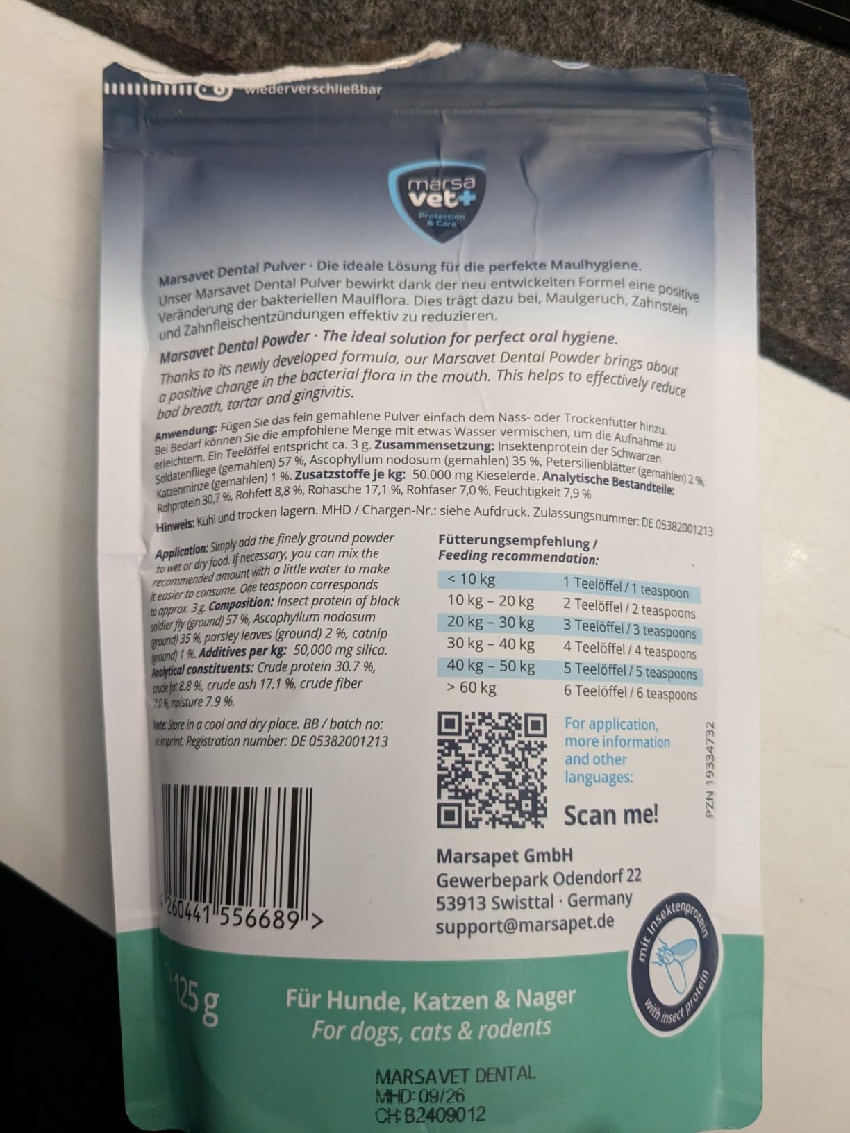 Marsavet Dental Pulver 125g Insektenprotein Zahnstein