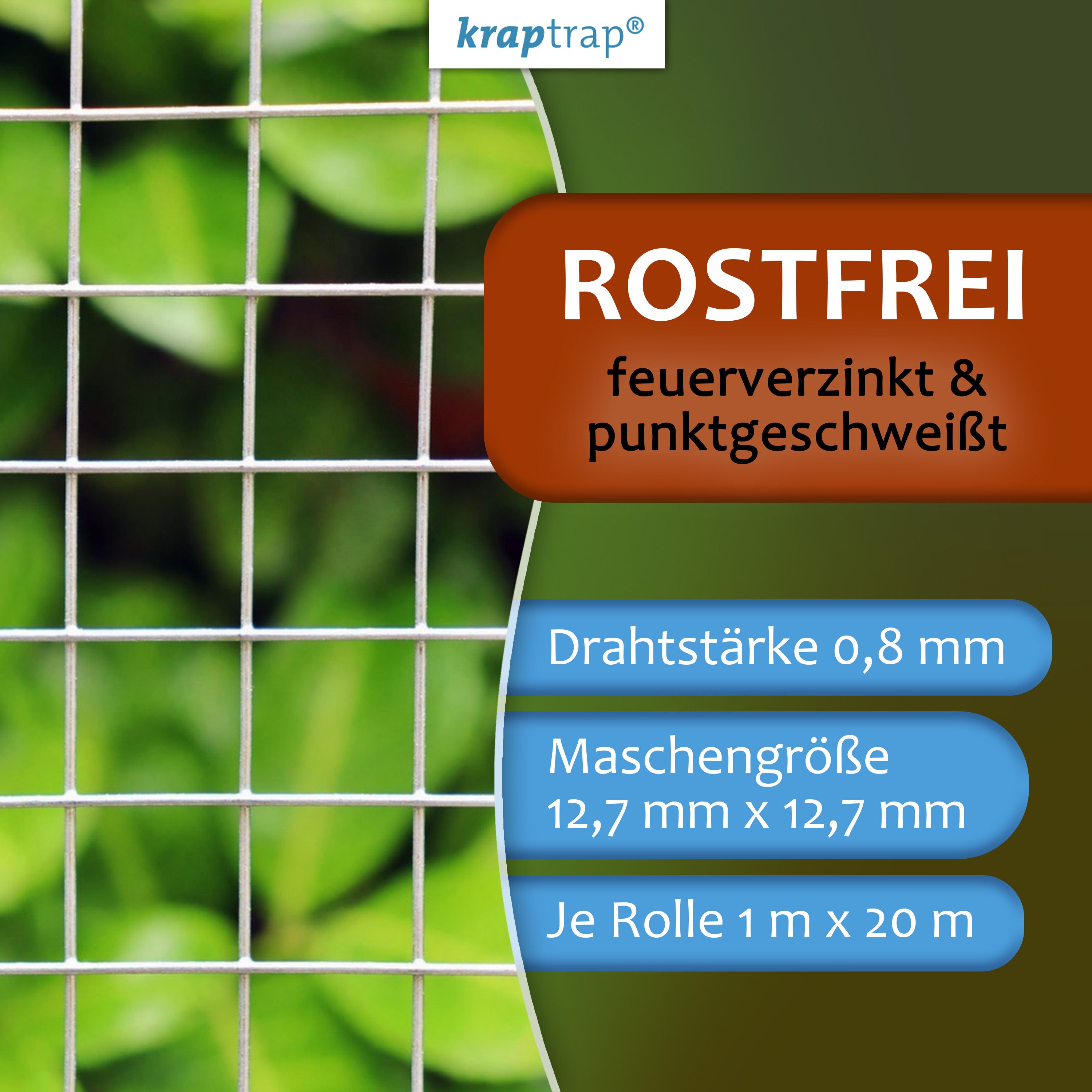 KrapTrap Volierendraht Drahtgitter 12x12 mm 20m Hasendraht