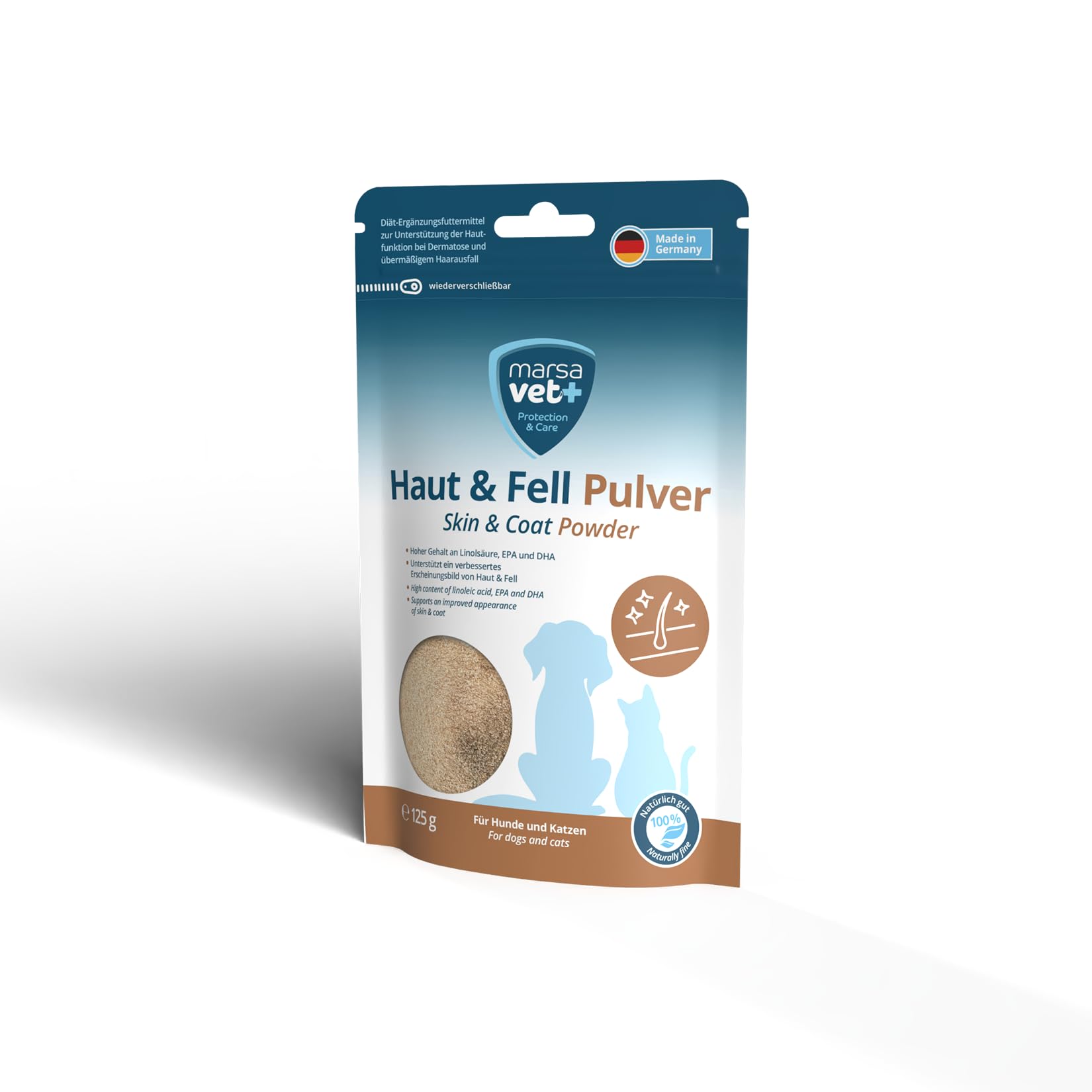 Marsavet Pulver Haut & Fell 125 g Hund Katze Bierhefe
