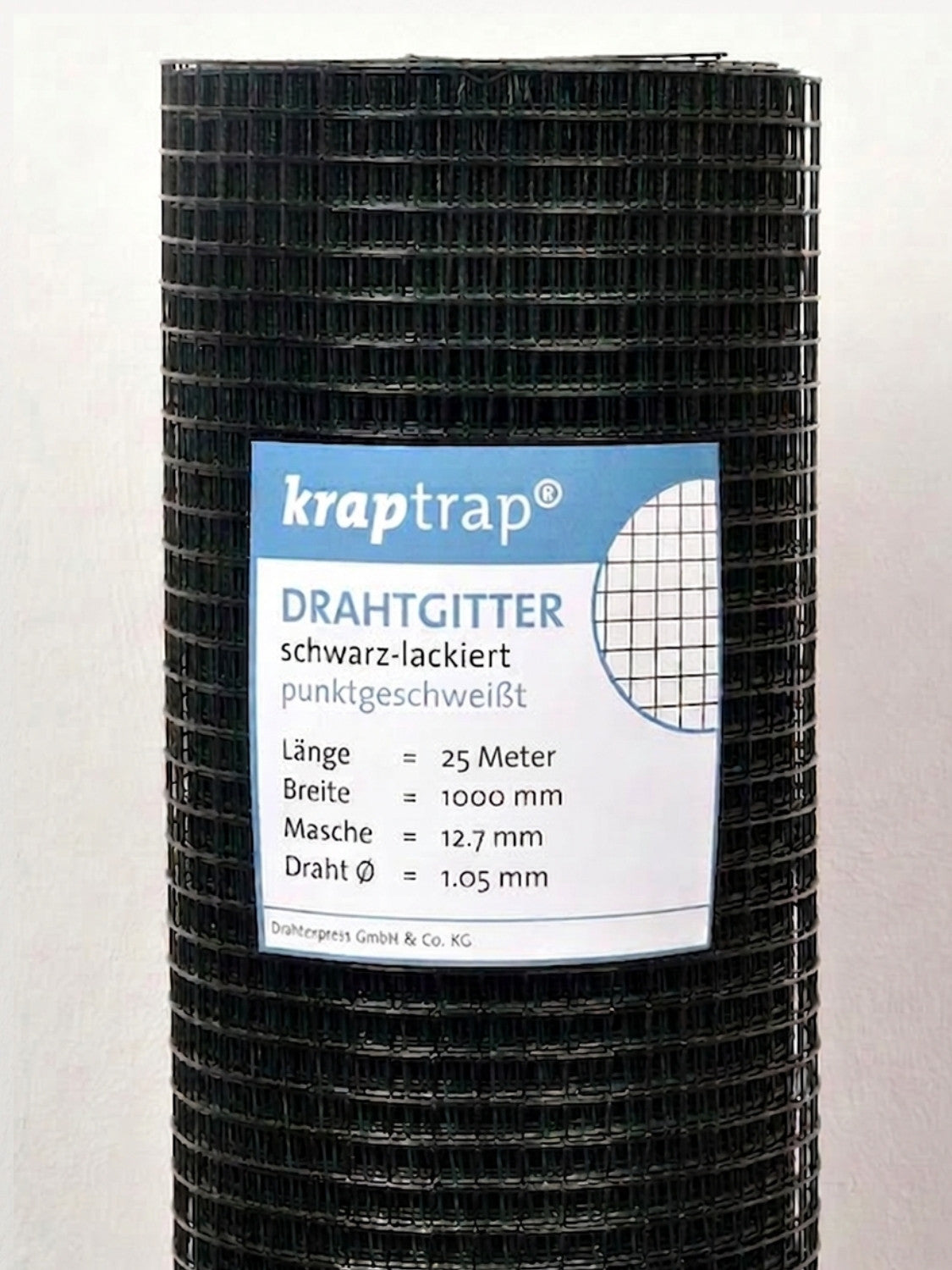 KrapTrap Volierendraht Gitter 12,7x12,7mm 25m schwarz mardersicher