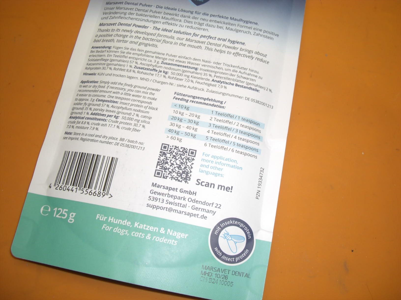 Marsavet Dental Pulver 125g Insektenprotein Zahnstein