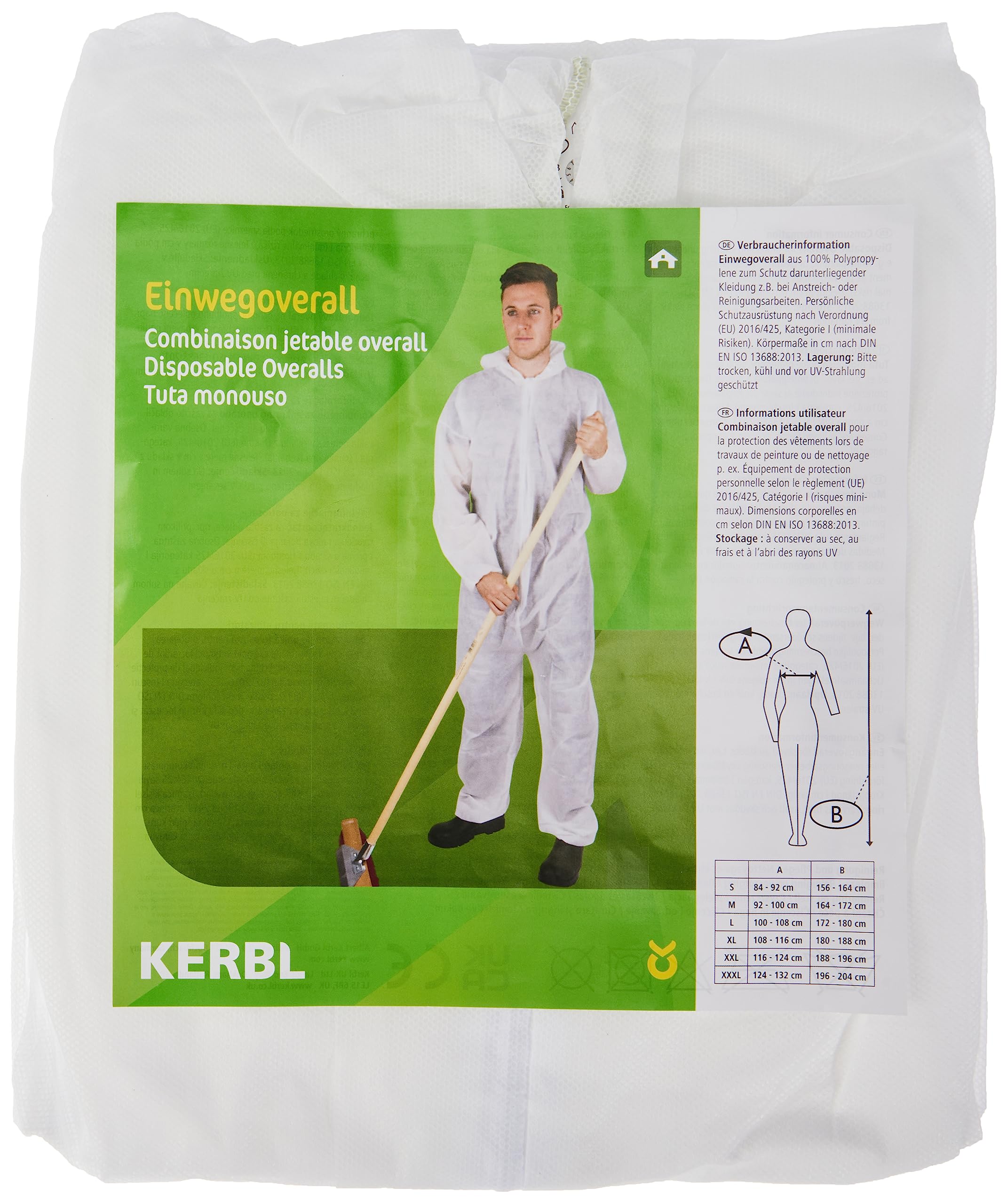 KERBL 3409 Einweg-Overall weiß L mit Kapuze
