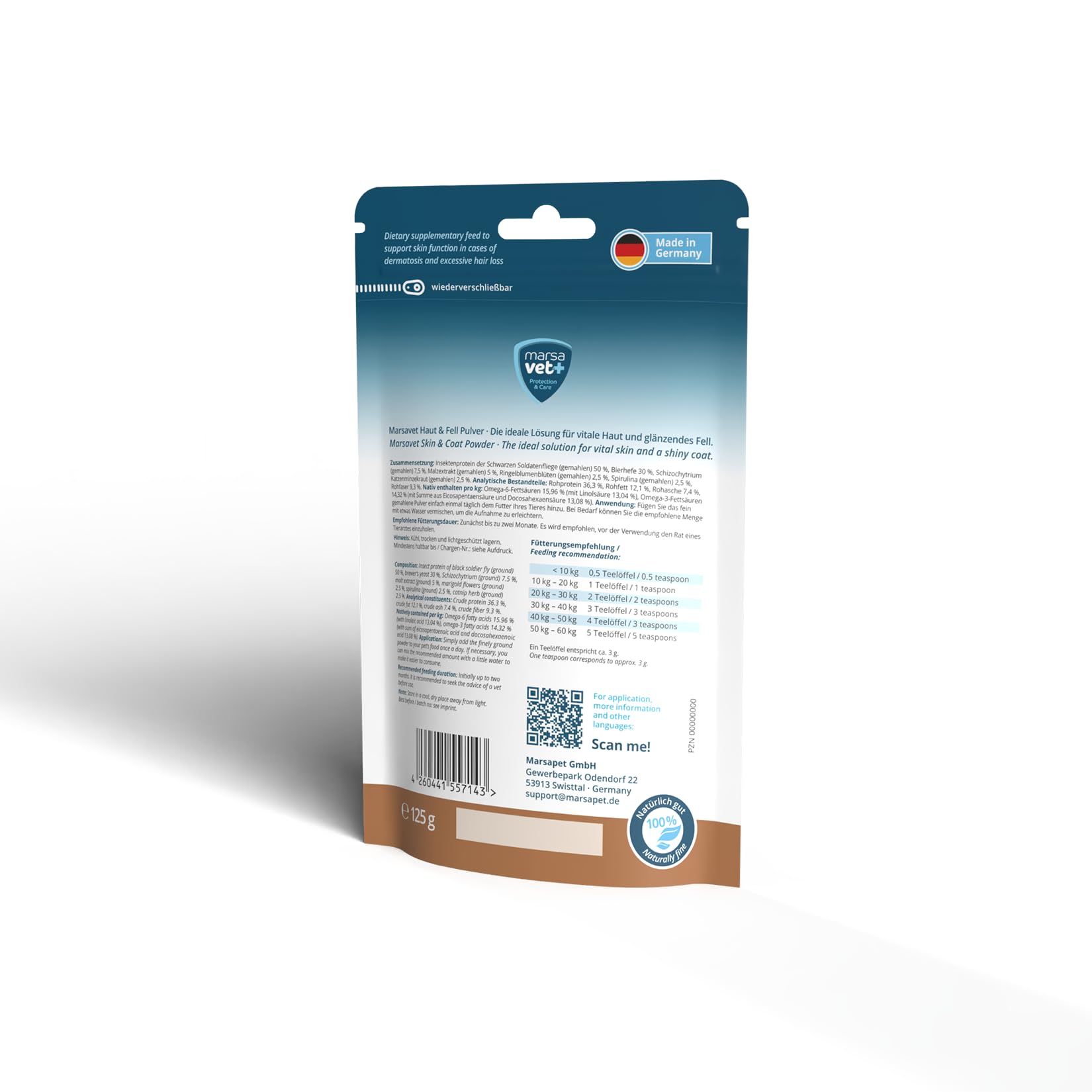 Marsavet Pulver Haut & Fell 125 g Hund Katze Bierhefe