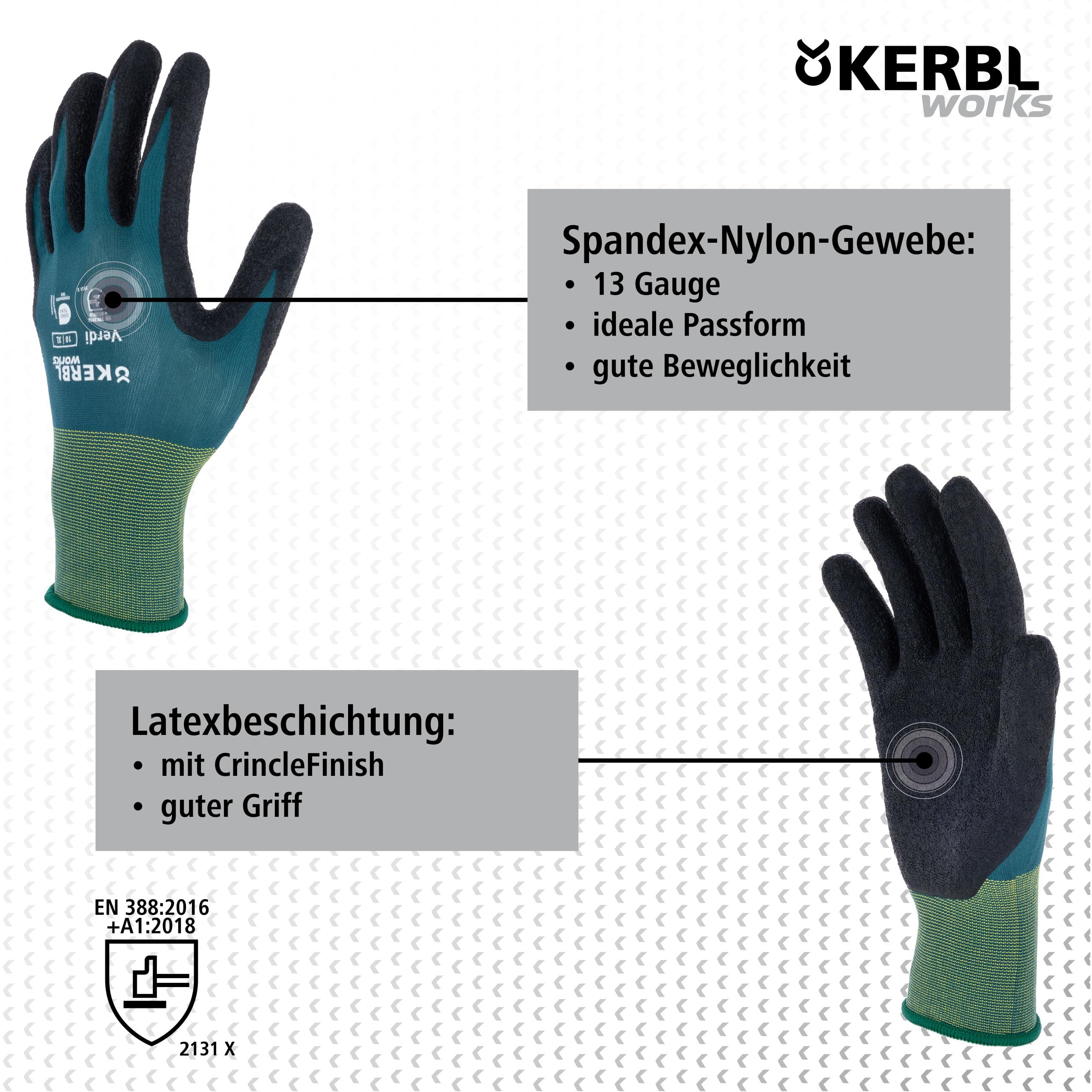 KERBL works Verdi Latexhandschuh Gr. 9/L Crinkle-Finish