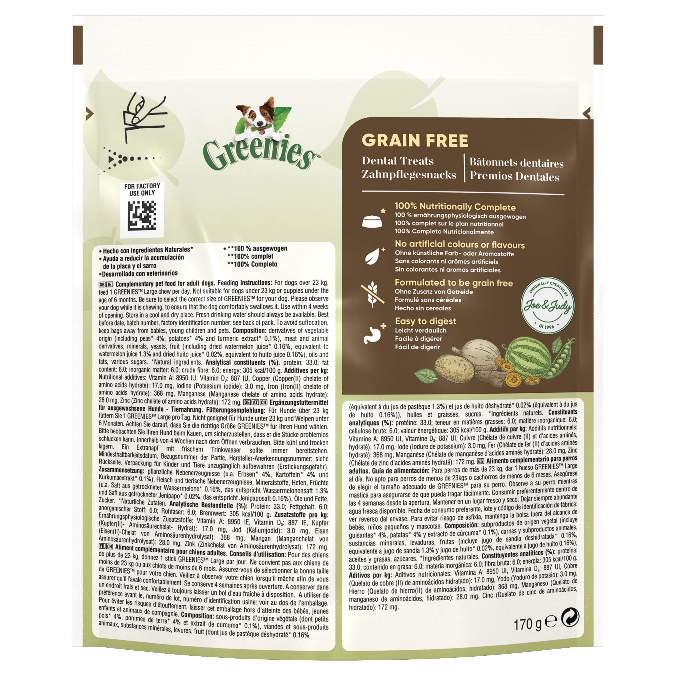 Greenies Dog Dental Treats Grain Free Large 2x170 g